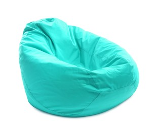 Image of One turquoise bean bag chair isolated on white