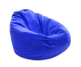 One blue bean bag chair isolated on white