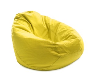 One yellow bean bag chair isolated on white