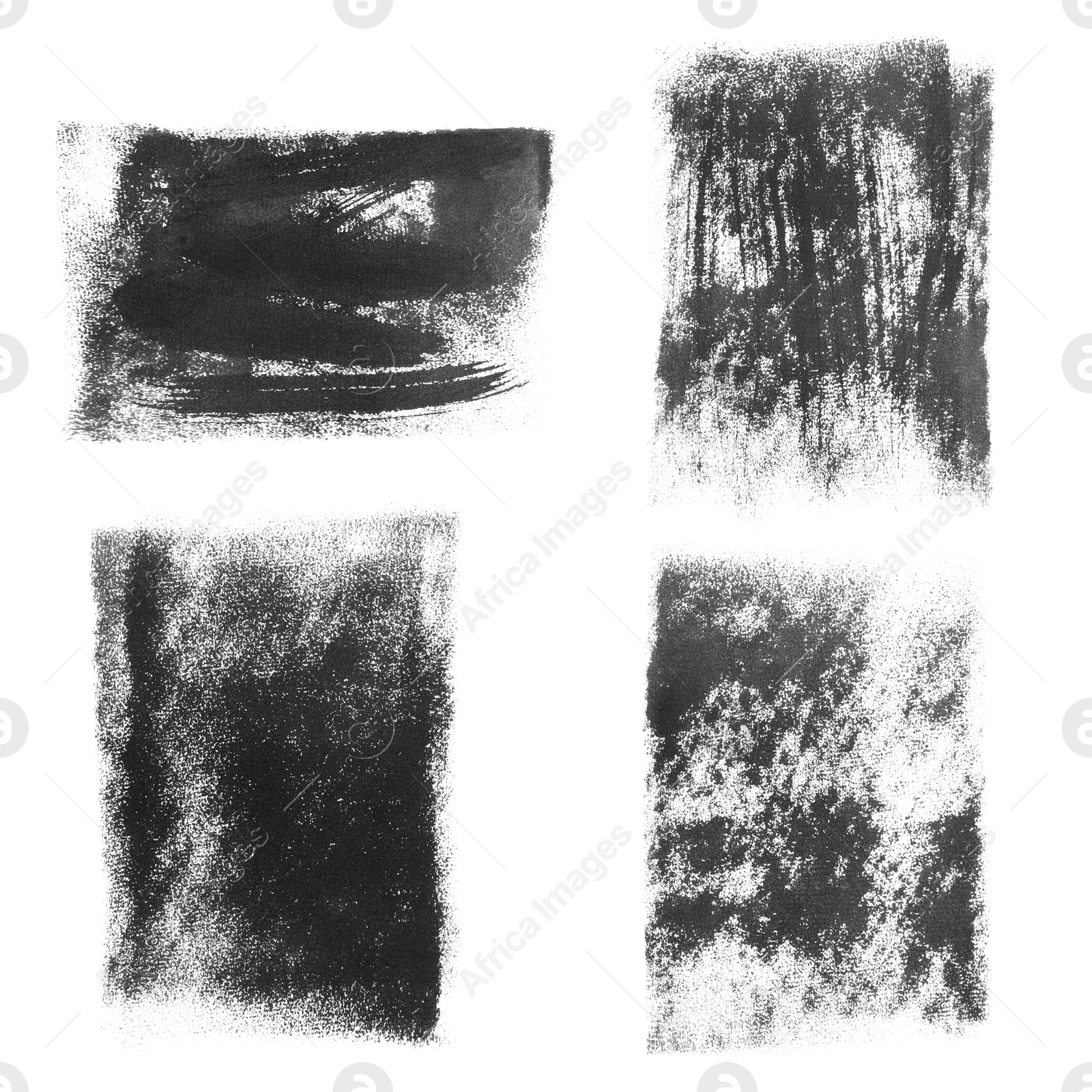 Image of Abstract black ink paintings isolated on white, set