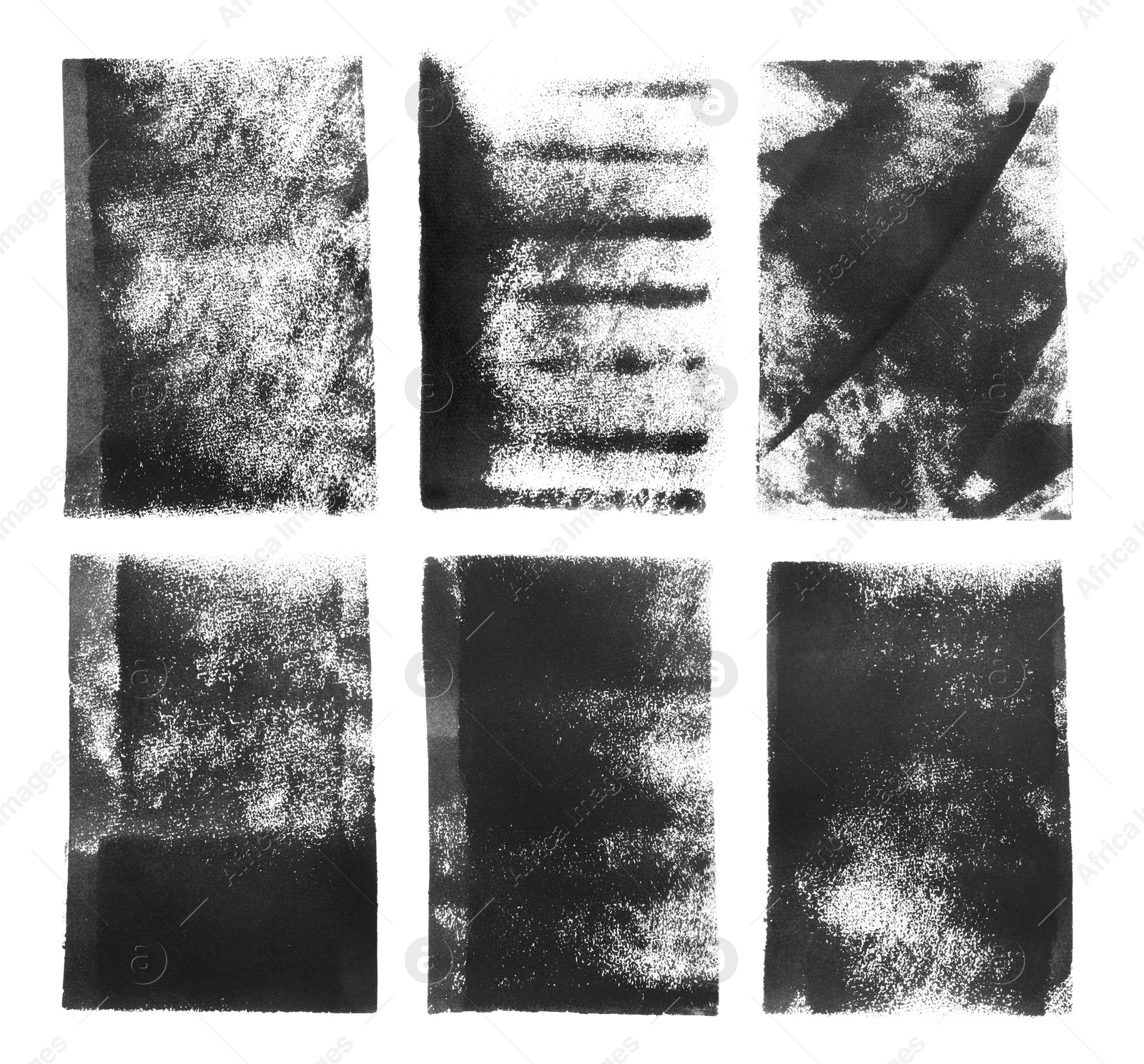 Image of Abstract black ink paintings isolated on white, set