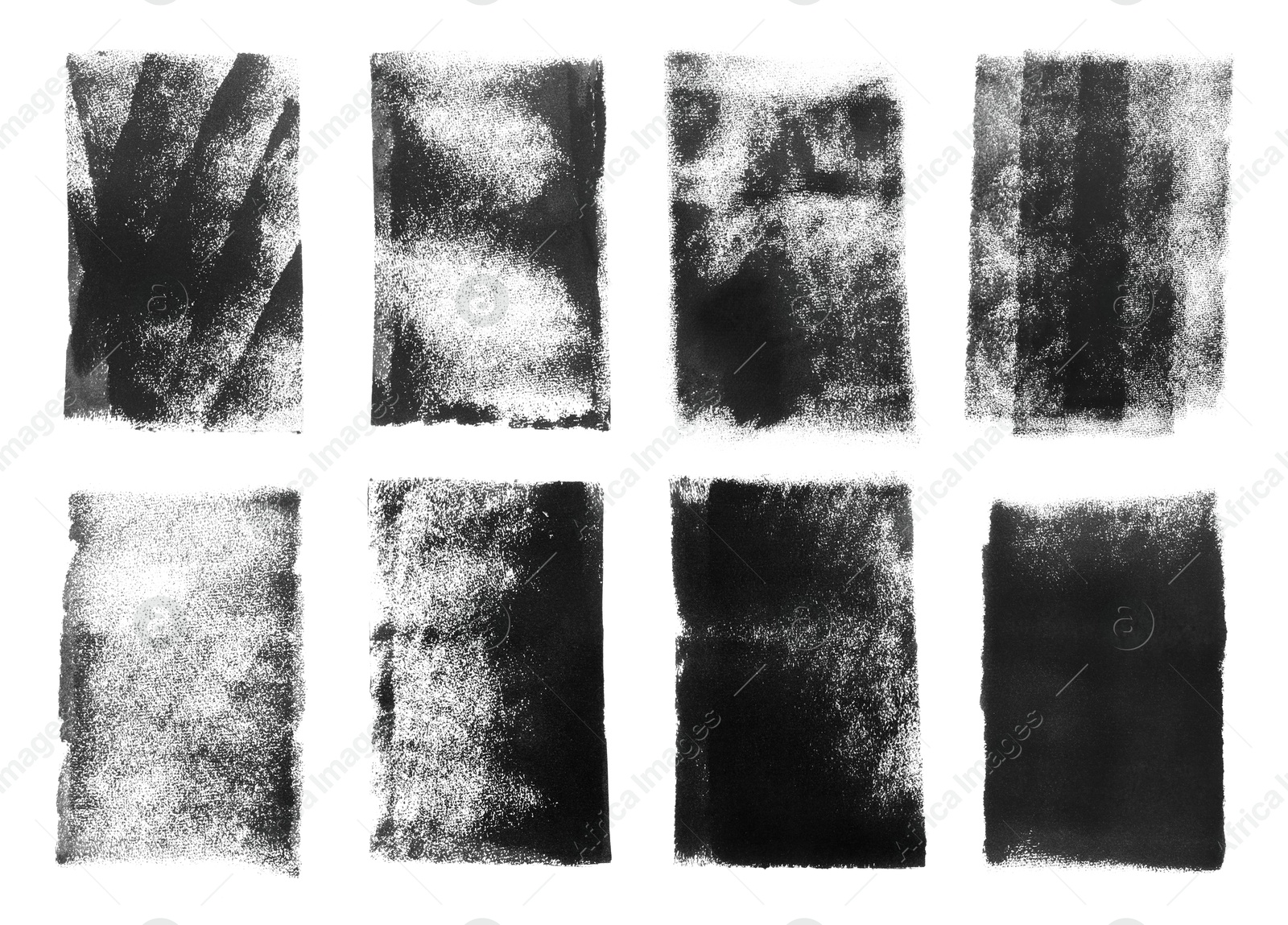 Image of Abstract black ink paintings isolated on white, set