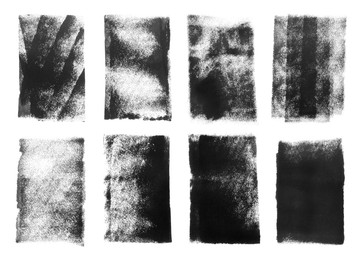 Abstract black ink paintings isolated on white, set