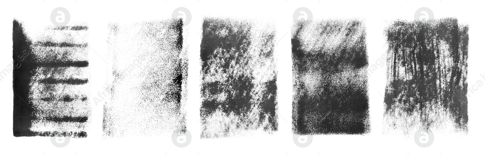 Image of Abstract black ink paintings isolated on white, set