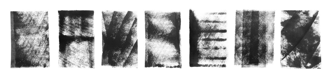 Abstract black ink paintings isolated on white, set