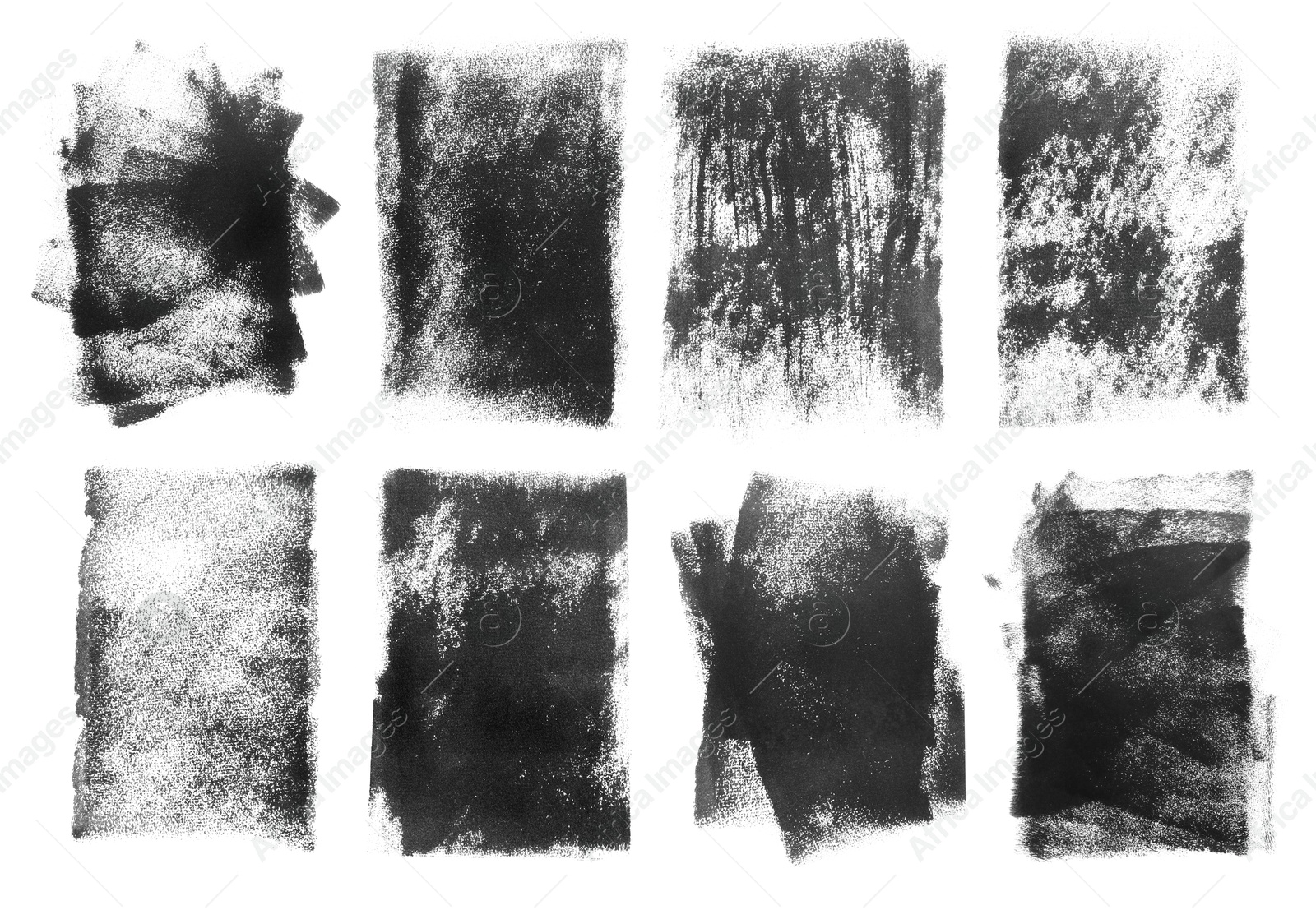 Image of Abstract black ink paintings isolated on white, set