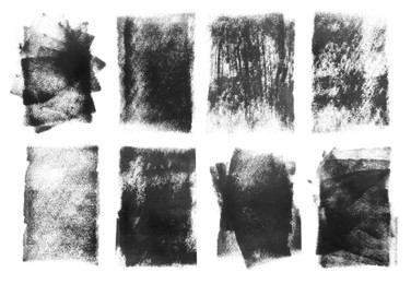 Abstract black ink paintings isolated on white, set