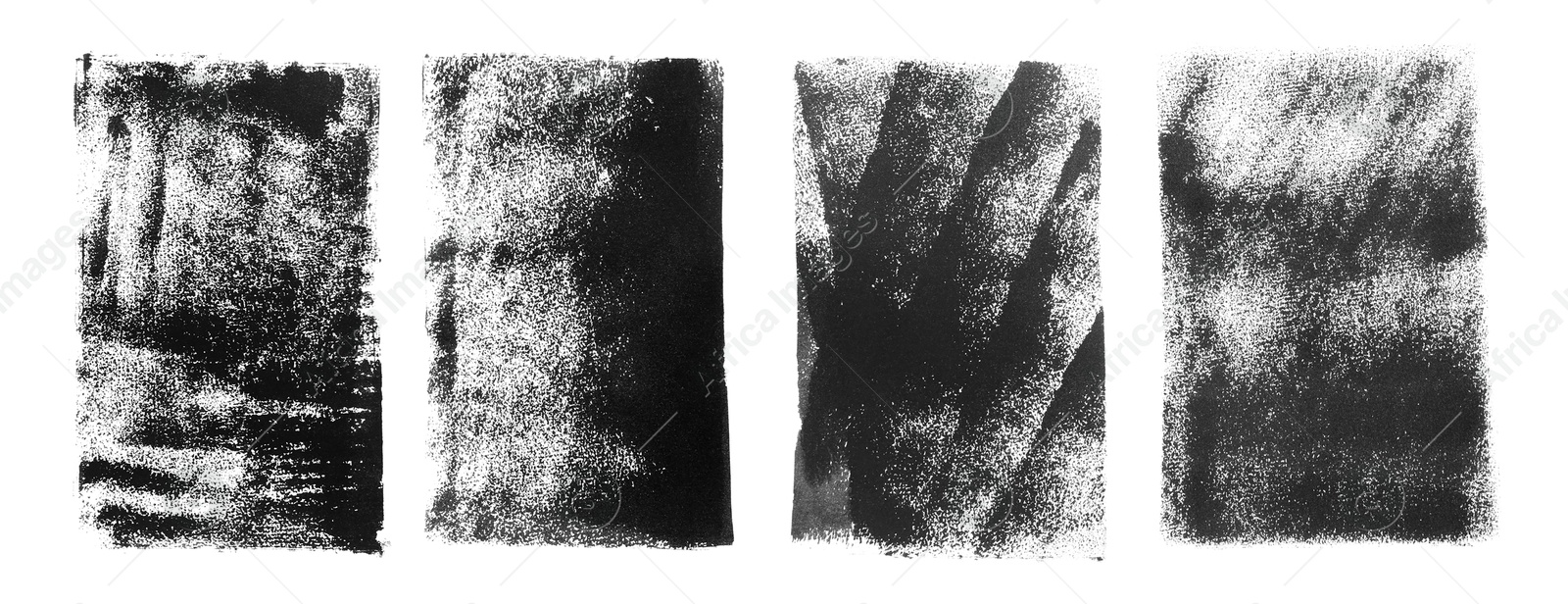 Image of Abstract black ink paintings isolated on white, set