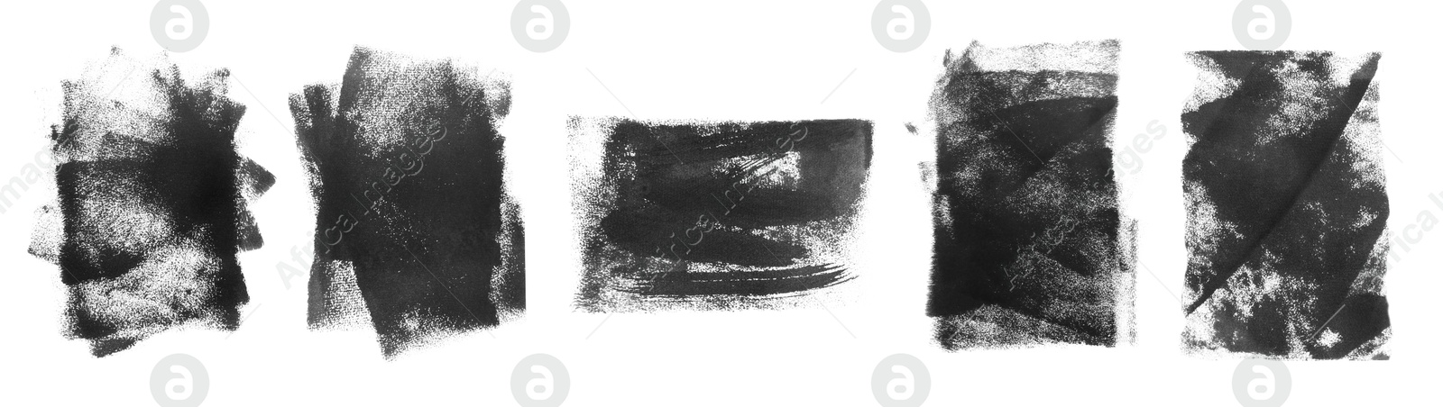 Image of Abstract black ink paintings isolated on white, set