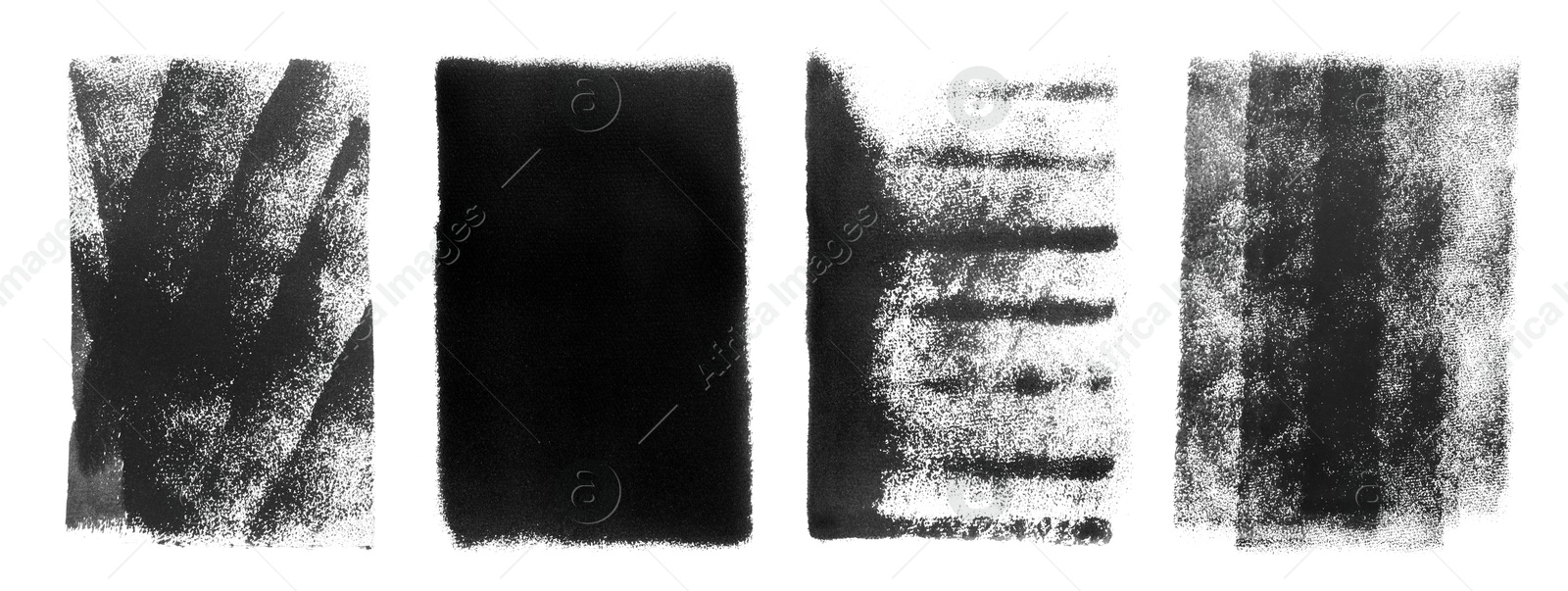 Image of Abstract black ink paintings isolated on white, set