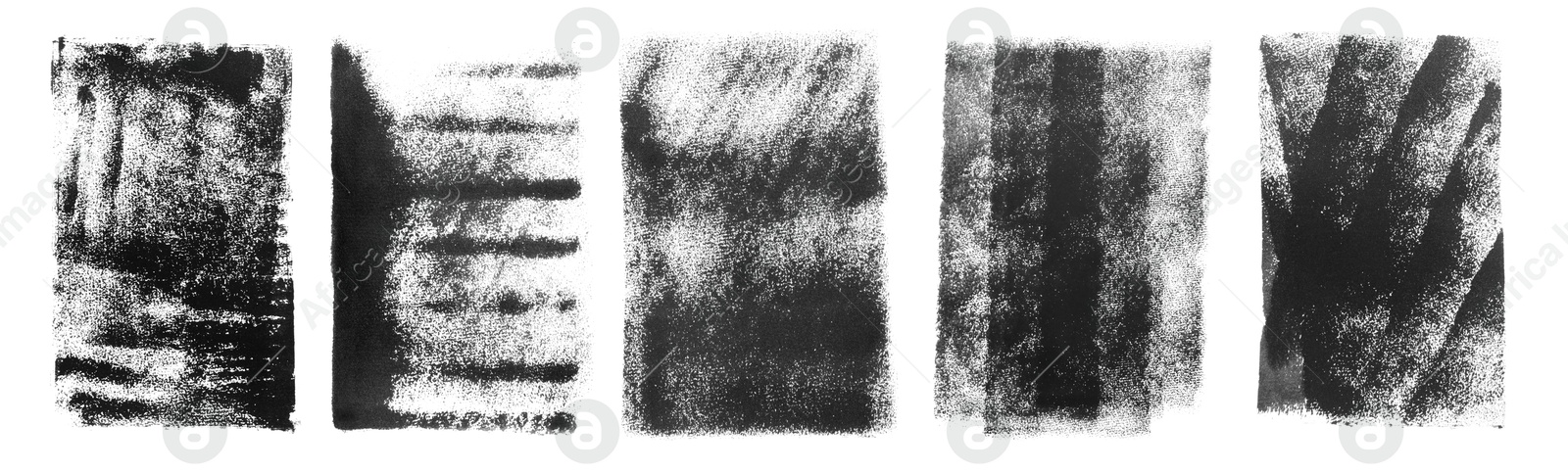 Image of Abstract black ink paintings isolated on white, set