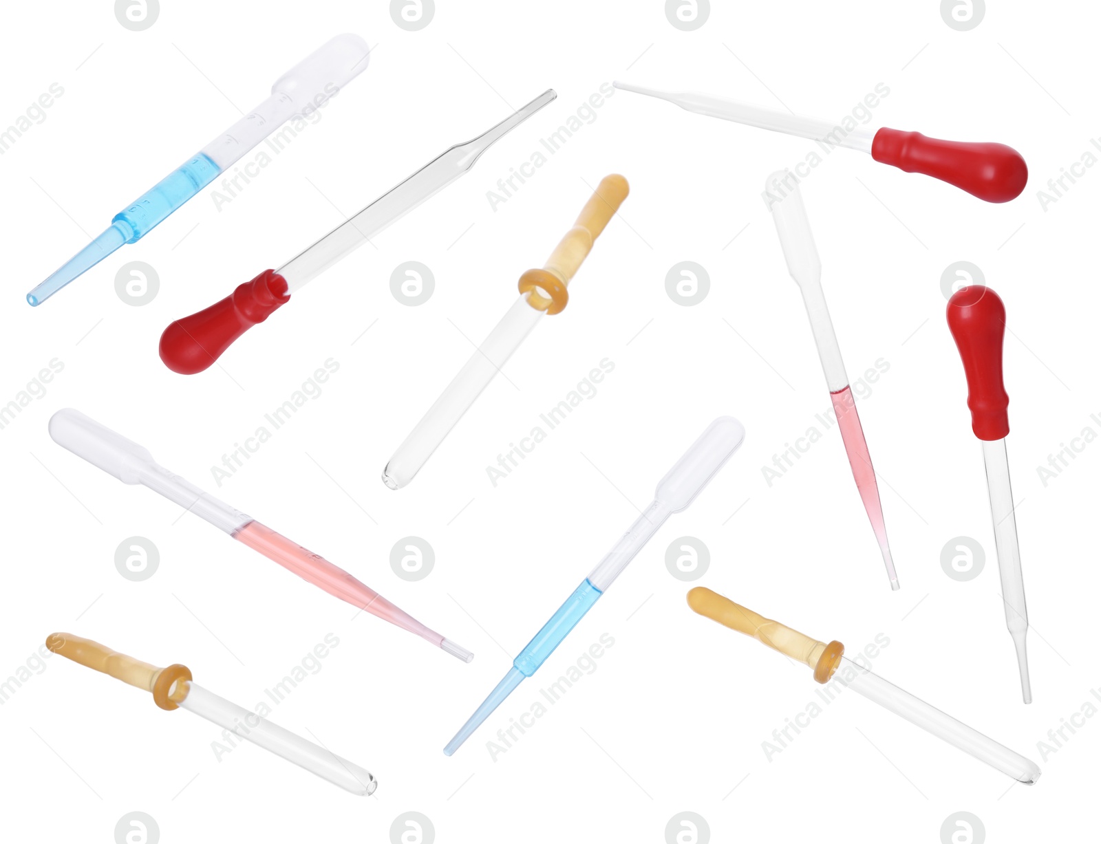 Image of Pipettes isolated on white, set. Medical equipment