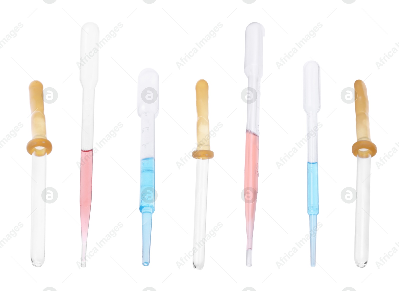 Image of Pipettes isolated on white, set. Medical equipment