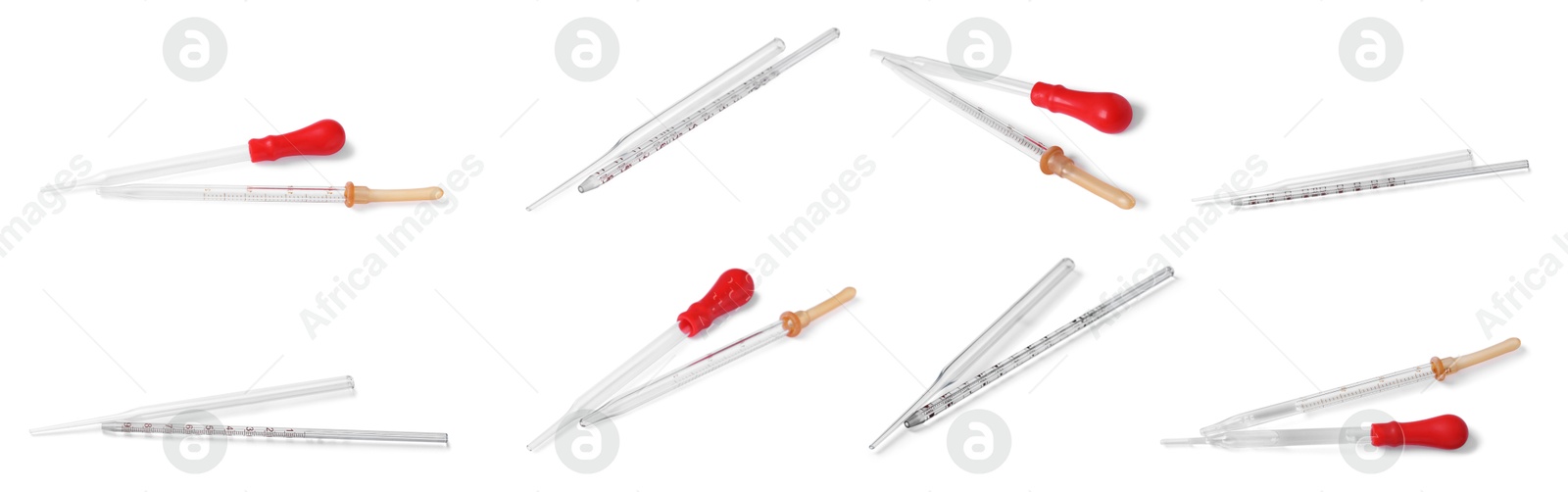 Image of Pipettes isolated on white, set. Medical equipment