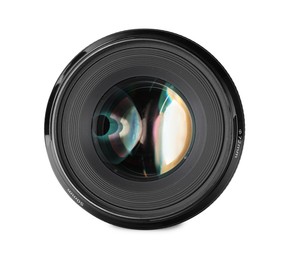 Camera lens isolated on white. Photographer's equipment