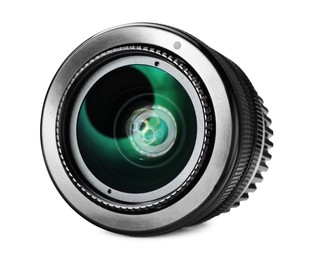 Camera lens isolated on white. Photographer's equipment