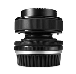 Camera lens isolated on white. Photographer's equipment