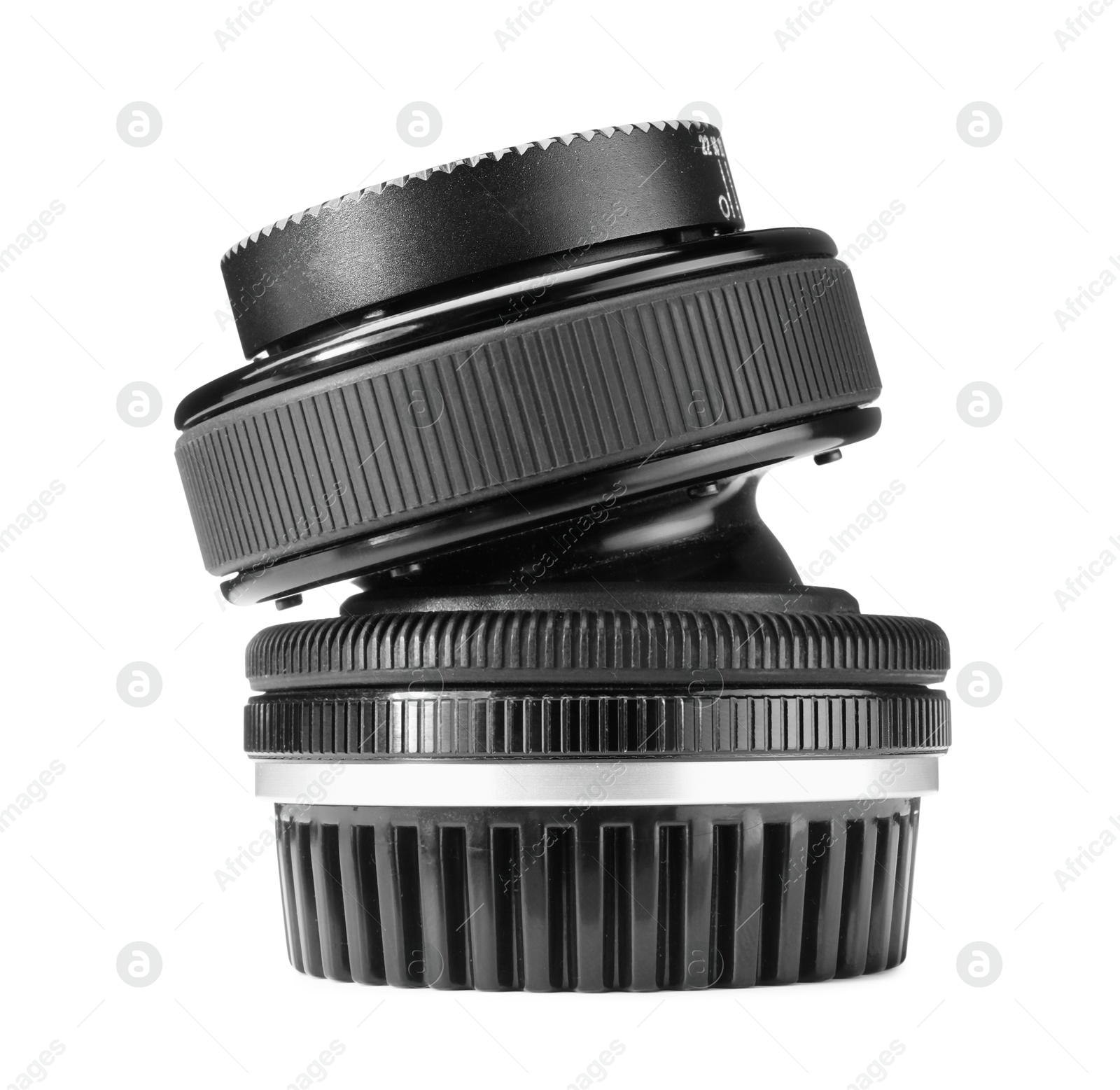 Photo of Camera lens isolated on white. Photographer's equipment