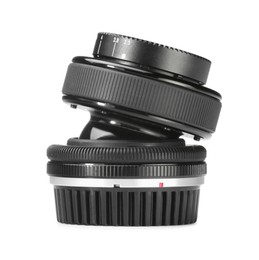 Photo of Camera lens isolated on white. Photographer's equipment