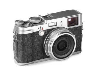 Vintage camera isolated on white. Photographer's equipment