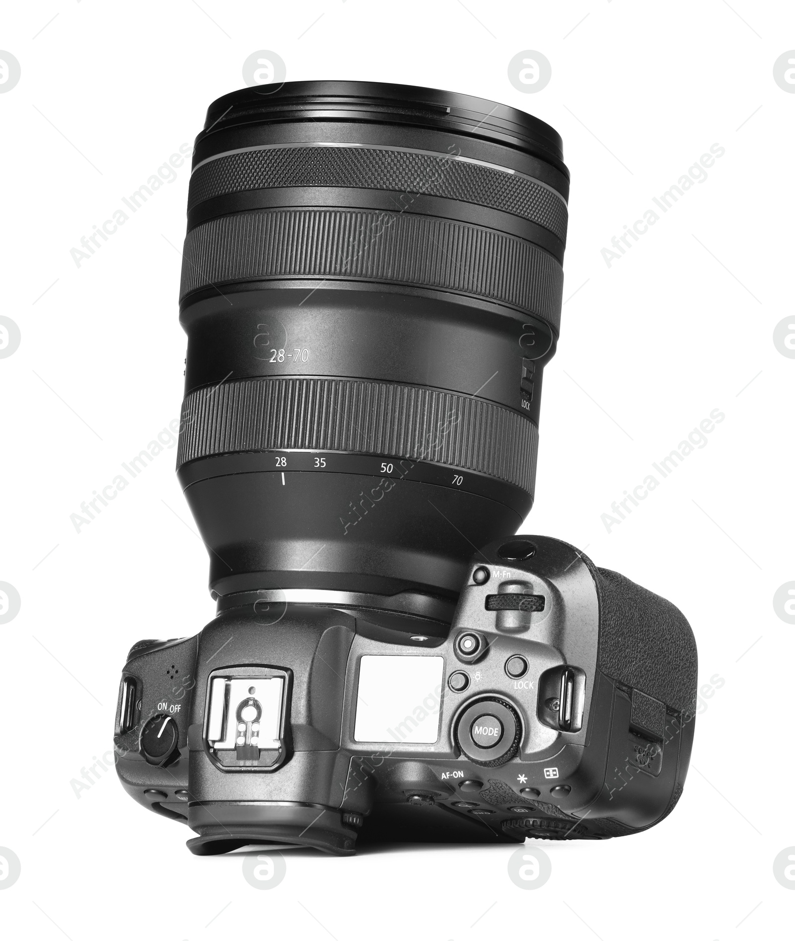 Photo of Modern camera isolated on white. Photographer's equipment