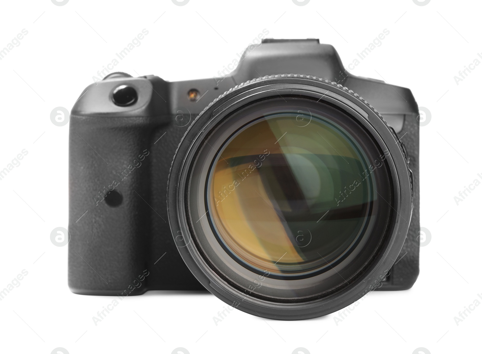 Photo of Modern camera isolated on white. Photographer's equipment