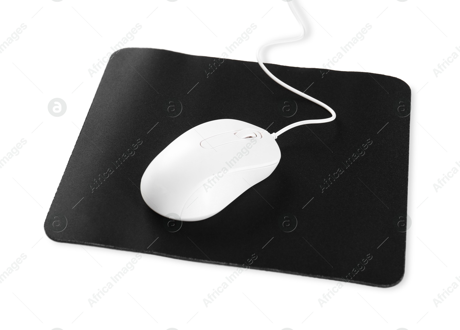 Photo of Wired mouse and mousepad isolated on white