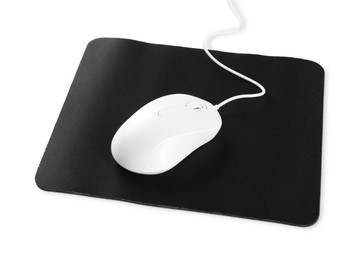 Wired mouse and mousepad isolated on white