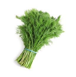 Photo of Bunch of fresh green dill isolated on white, top view