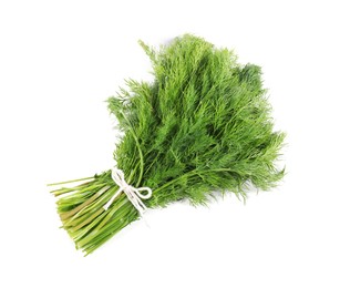 Photo of Bunch of fresh green dill isolated on white, top view