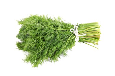 Bunch of fresh green dill isolated on white, top view