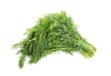 Photo of Bunch of fresh green dill isolated on white, top view