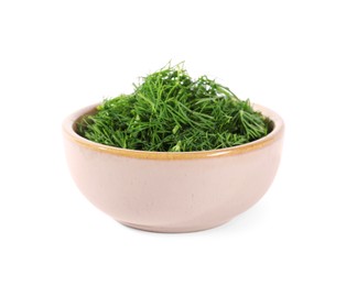 Photo of Fresh green dill in bowl isolated on white