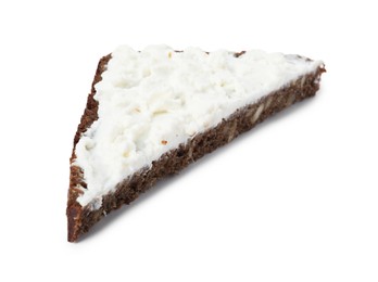 Delicious fresh ricotta (cream cheese) on piece of bread isolated on white