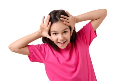 Photo of Portrait of happy girl isolated on white