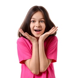 Photo of Portrait of emotional girl isolated on white