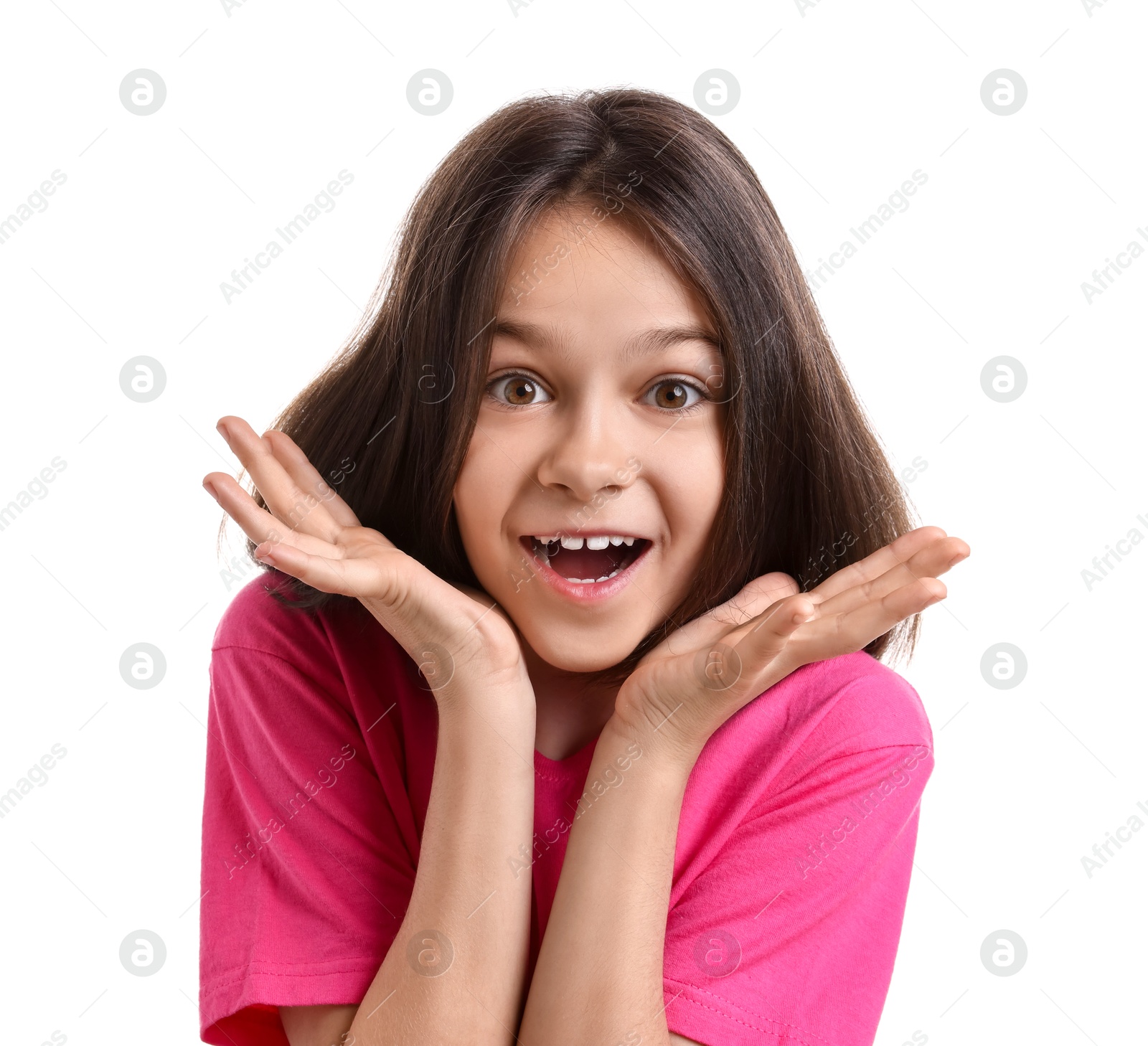 Photo of Portrait of emotional girl isolated on white