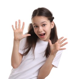 Portrait of emotional girl isolated on white