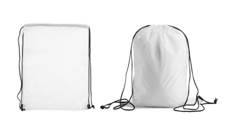 Image of White drawstring sports bags isolated on white