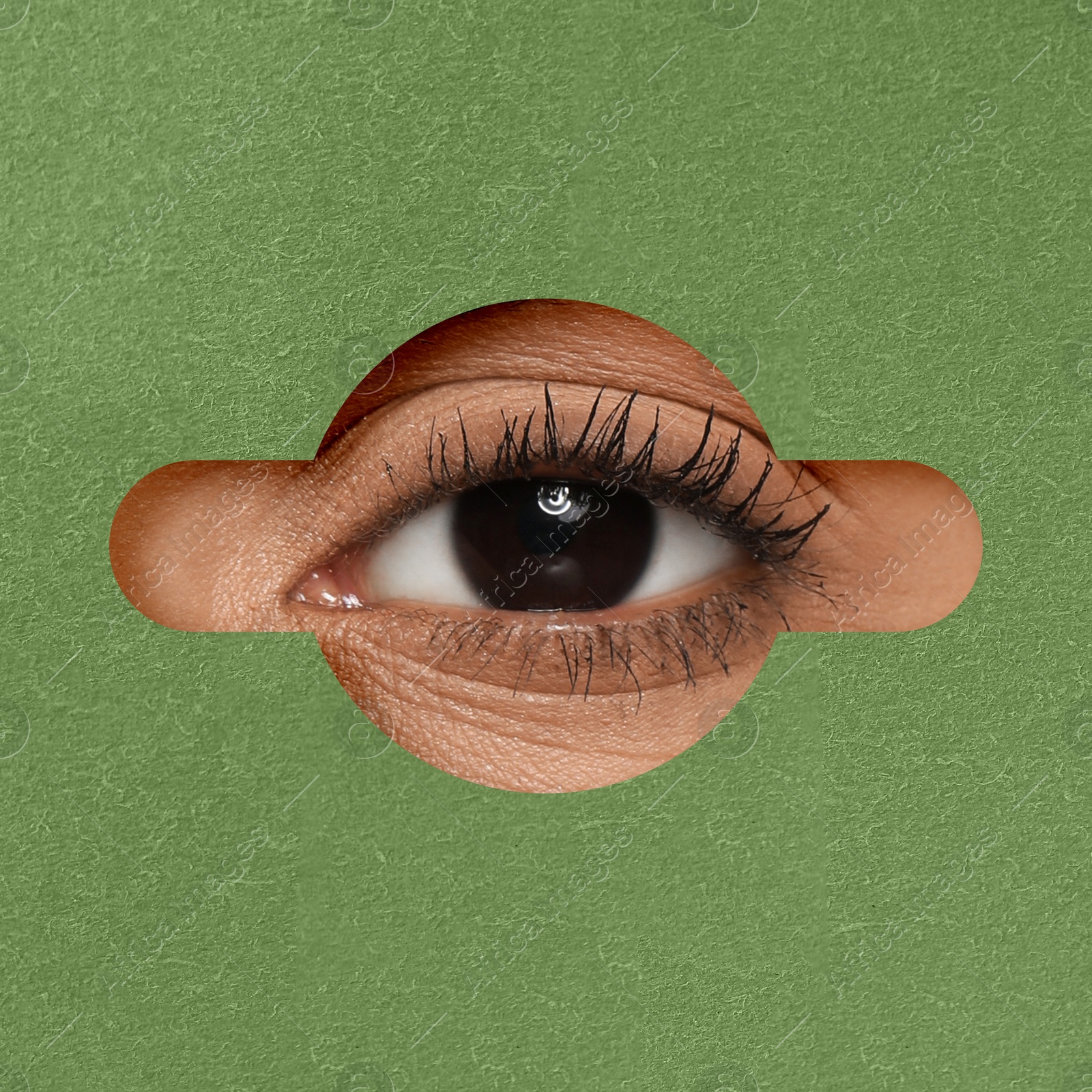 Image of Woman looking through keyhole in green surface