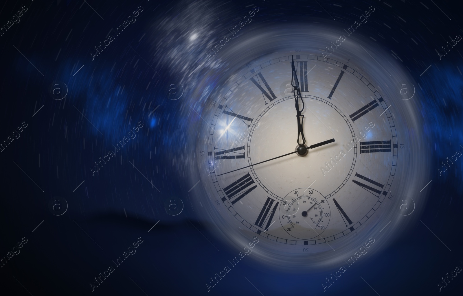 Image of Chronometer and night starry sky, double exposure. Time concept