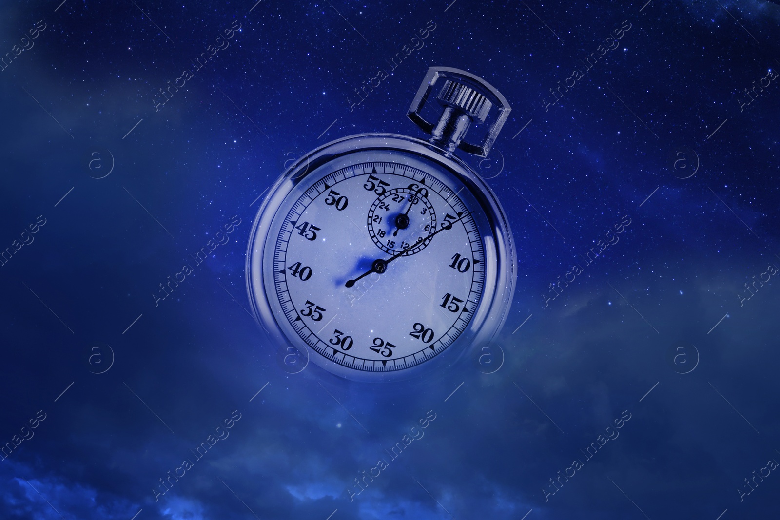 Image of Chronometer and night starry sky, double exposure. Time concept