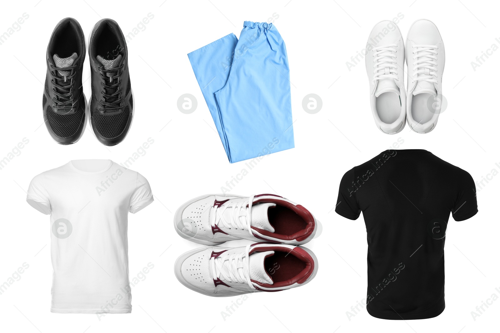 Image of Sportive clothes and shoes for training isolated on white, set