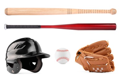 Professional baseball gear isolated on white, set. Sport equipment