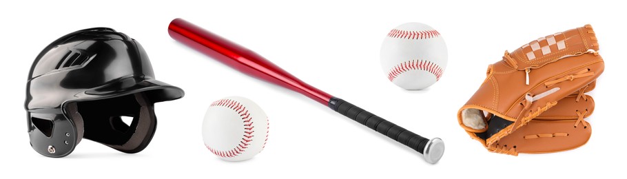 Image of Professional baseball gear isolated on white, set. Sport equipment