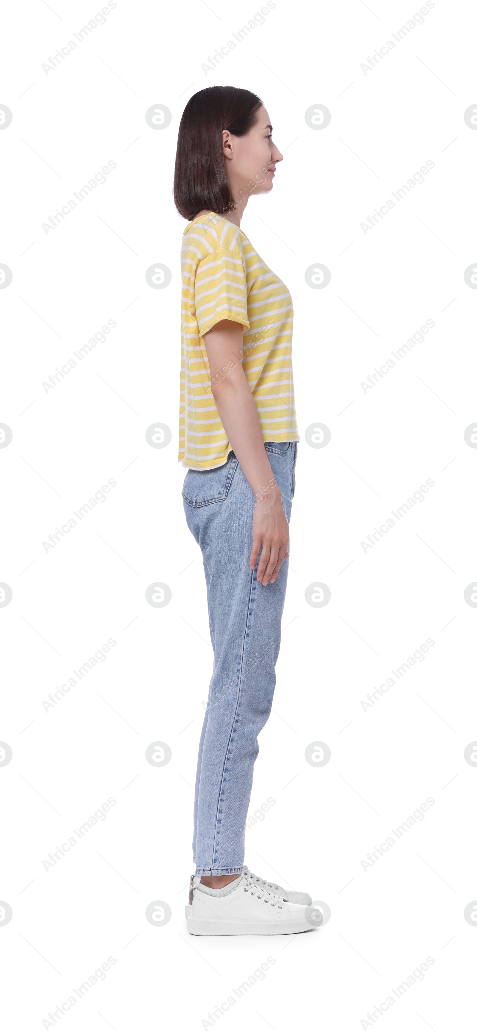 Photo of Woman with good posture on white background