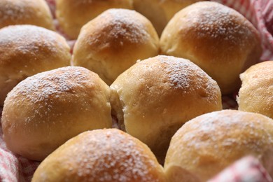 Photo of Many delicious homemade dough balls, closeup view