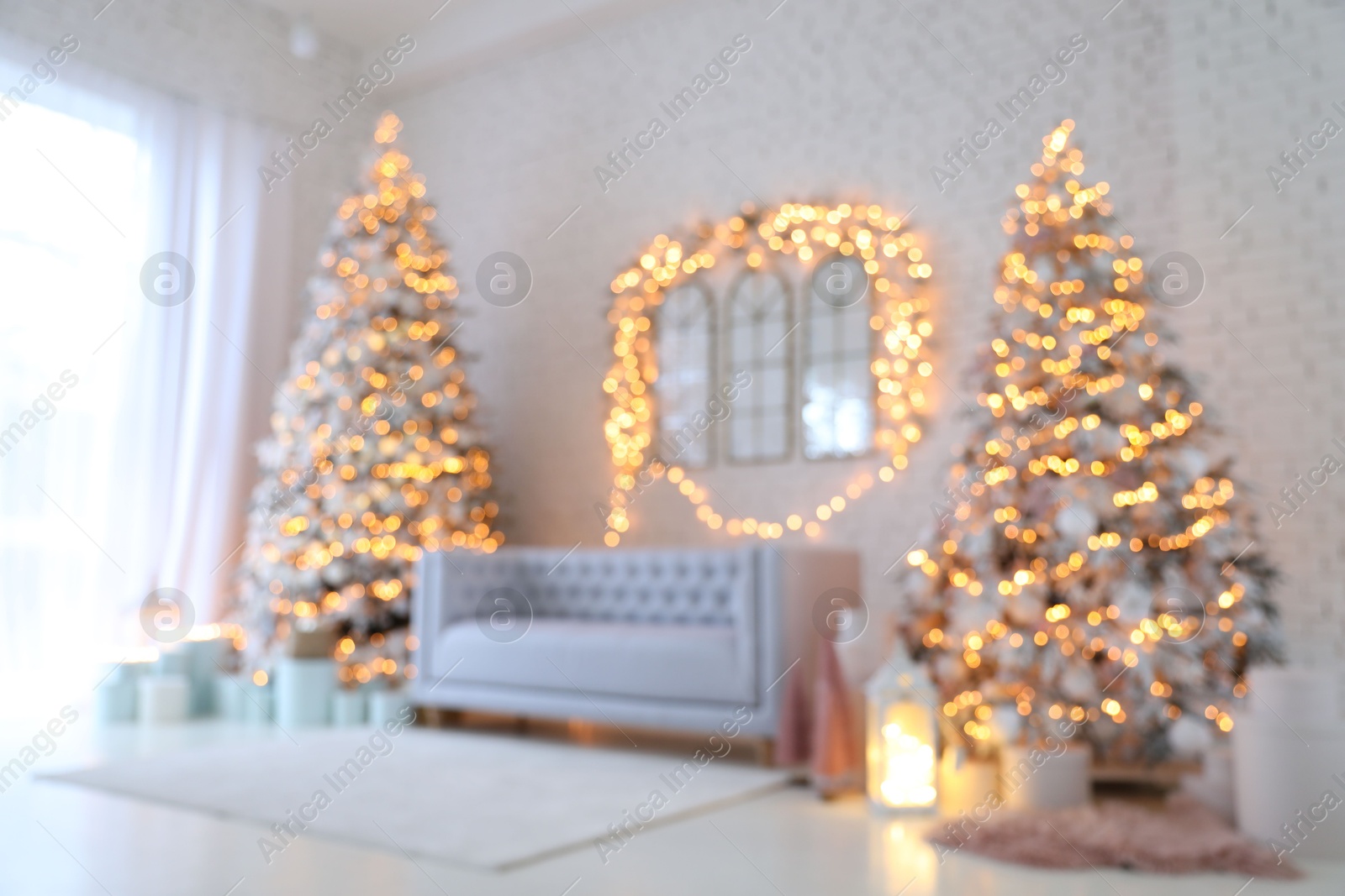 Photo of Blurred view of Christmas living room interior