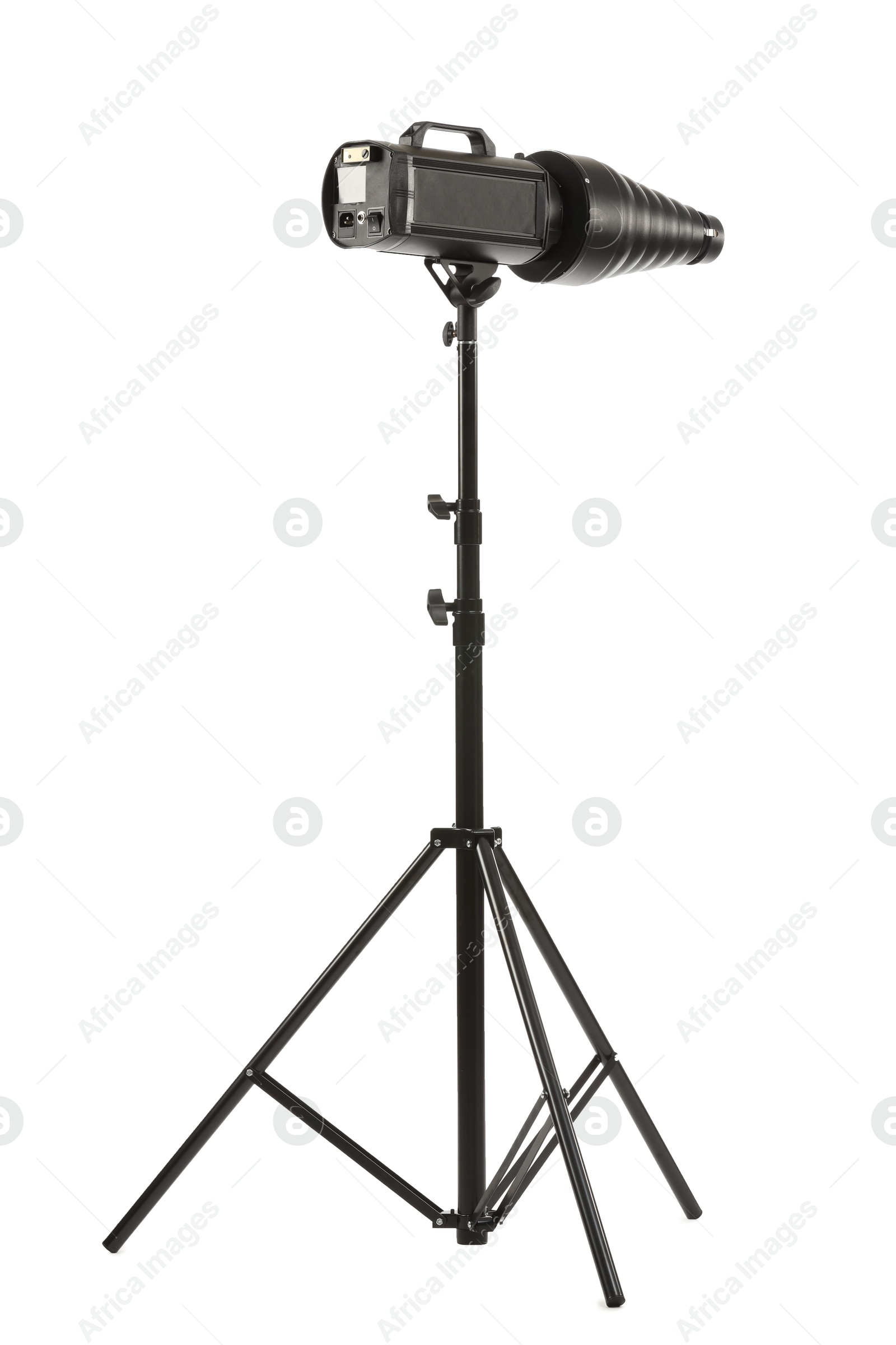 Photo of Professional lighting photographer's equipment isolated on white