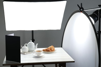 Photo of Shooting food in photo studio with professional lighting equipment